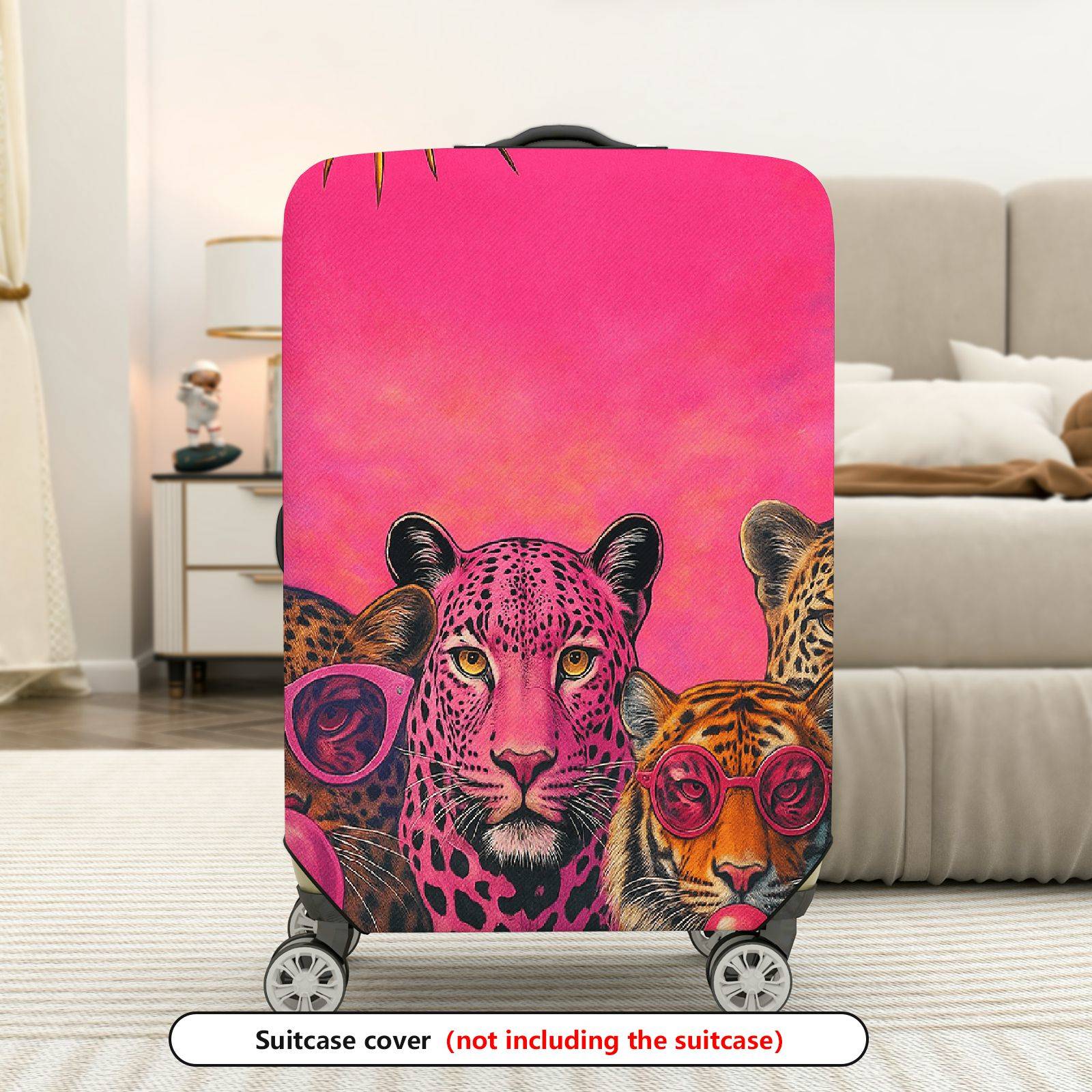 1-Piece Sun Leopard Tiger Pink Vibrant Artistic  Suitcase Luggage Cover, Stretch Protective Sleeve