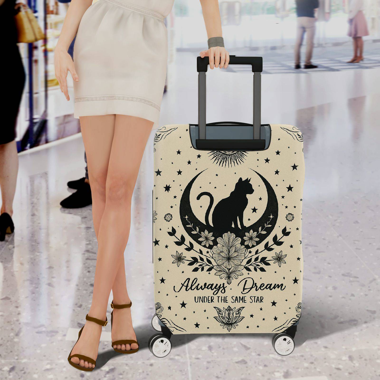 1-Piece Mystical Vintage Floral Black Cat Eye Star  Suitcase Luggage Cover, Stretch Protective Sleeve