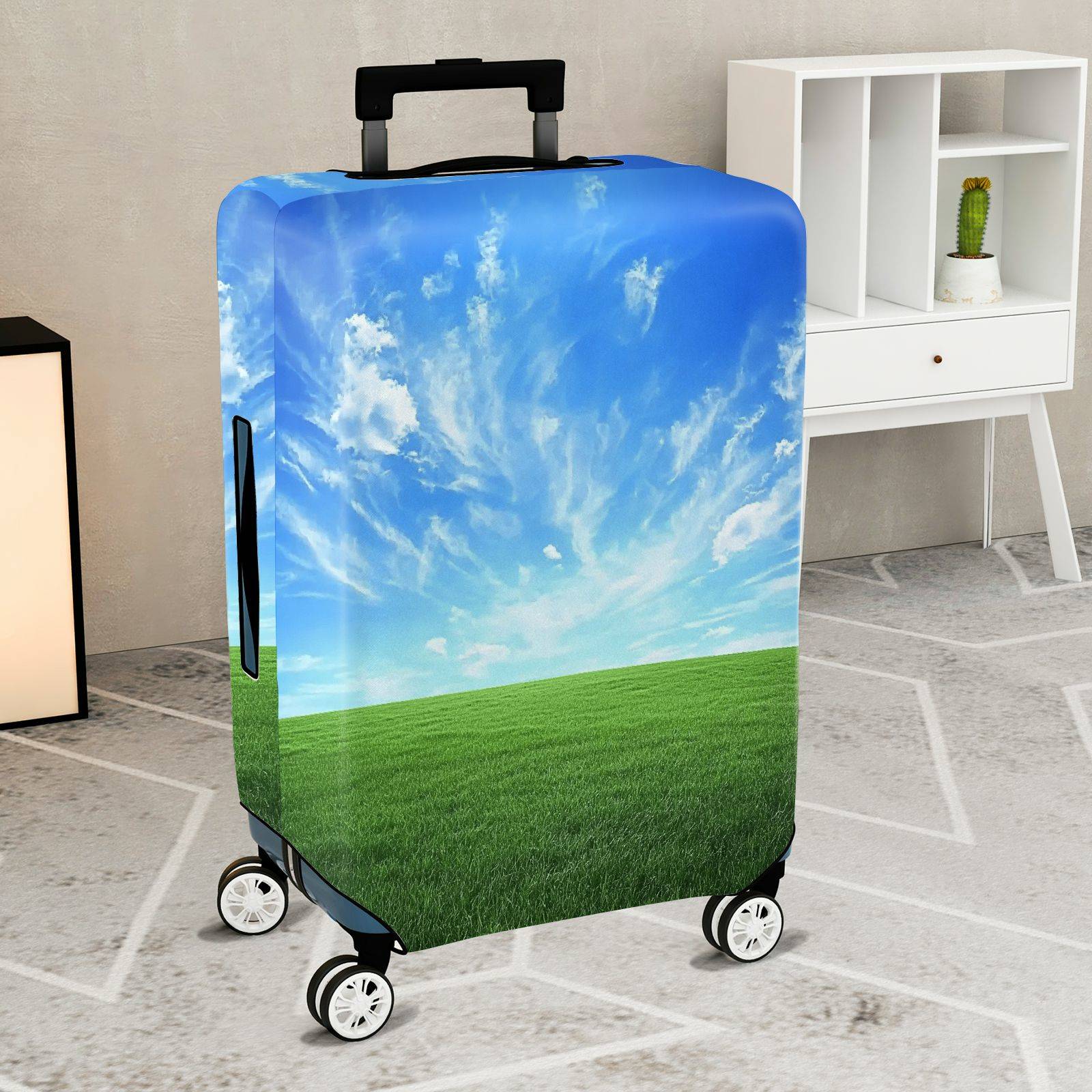 1-Piece Blue Sky Green Field Nature Scenic Landscape  Suitcase Luggage Cover, Stretch Protective Sleeve