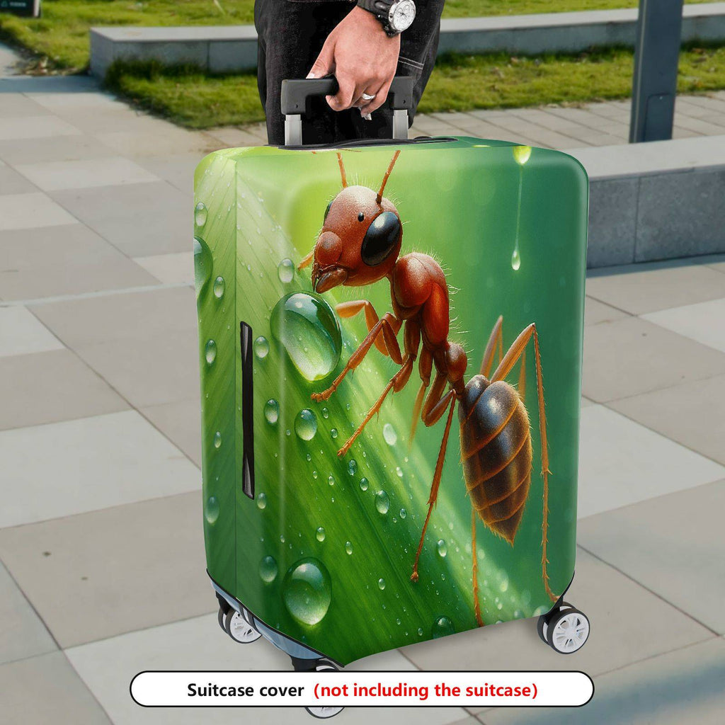 1-Piece Ant Green Nature Dew Leaf Insect  Suitcase Luggage Cover, Stretch Protective Sleeve