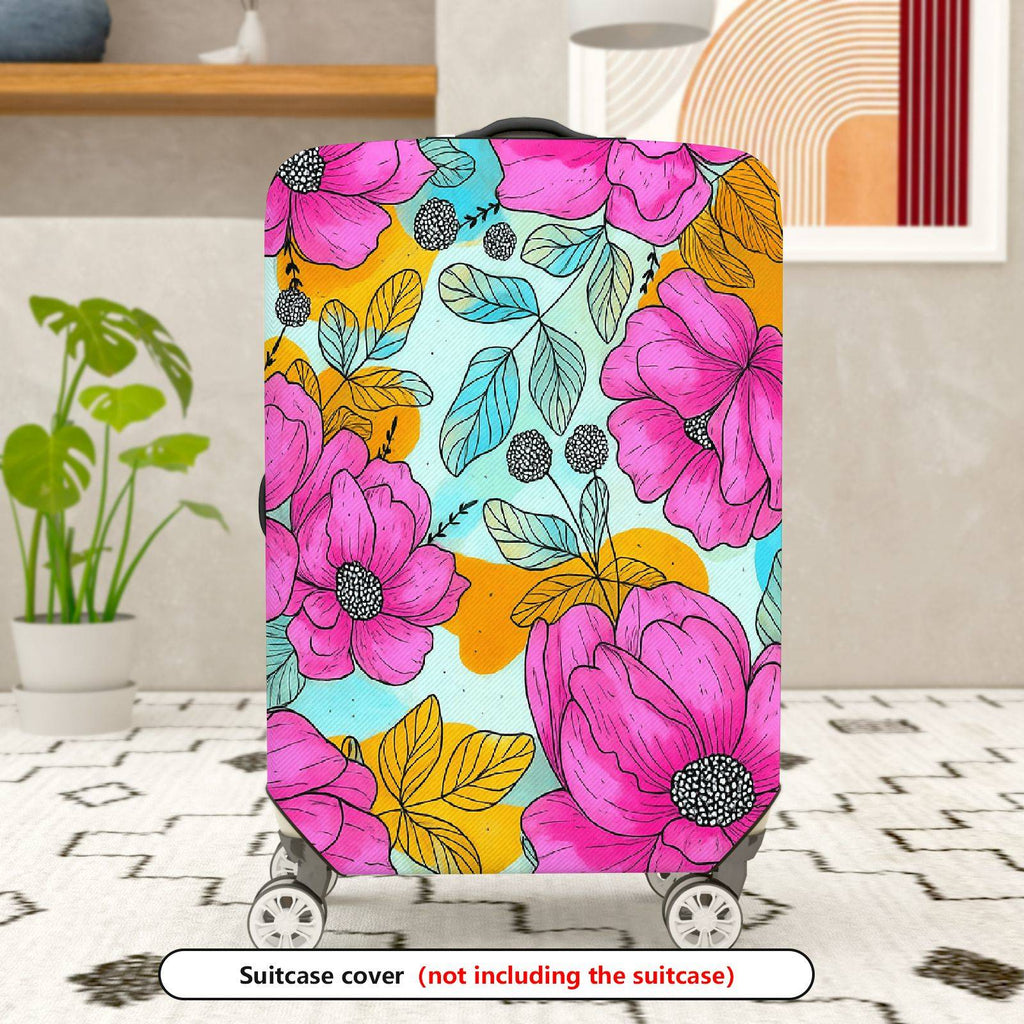 1-Piece Floral Pink Orange Blue Leaf Berry  Suitcase Luggage Cover, Stretch Protective Sleeve