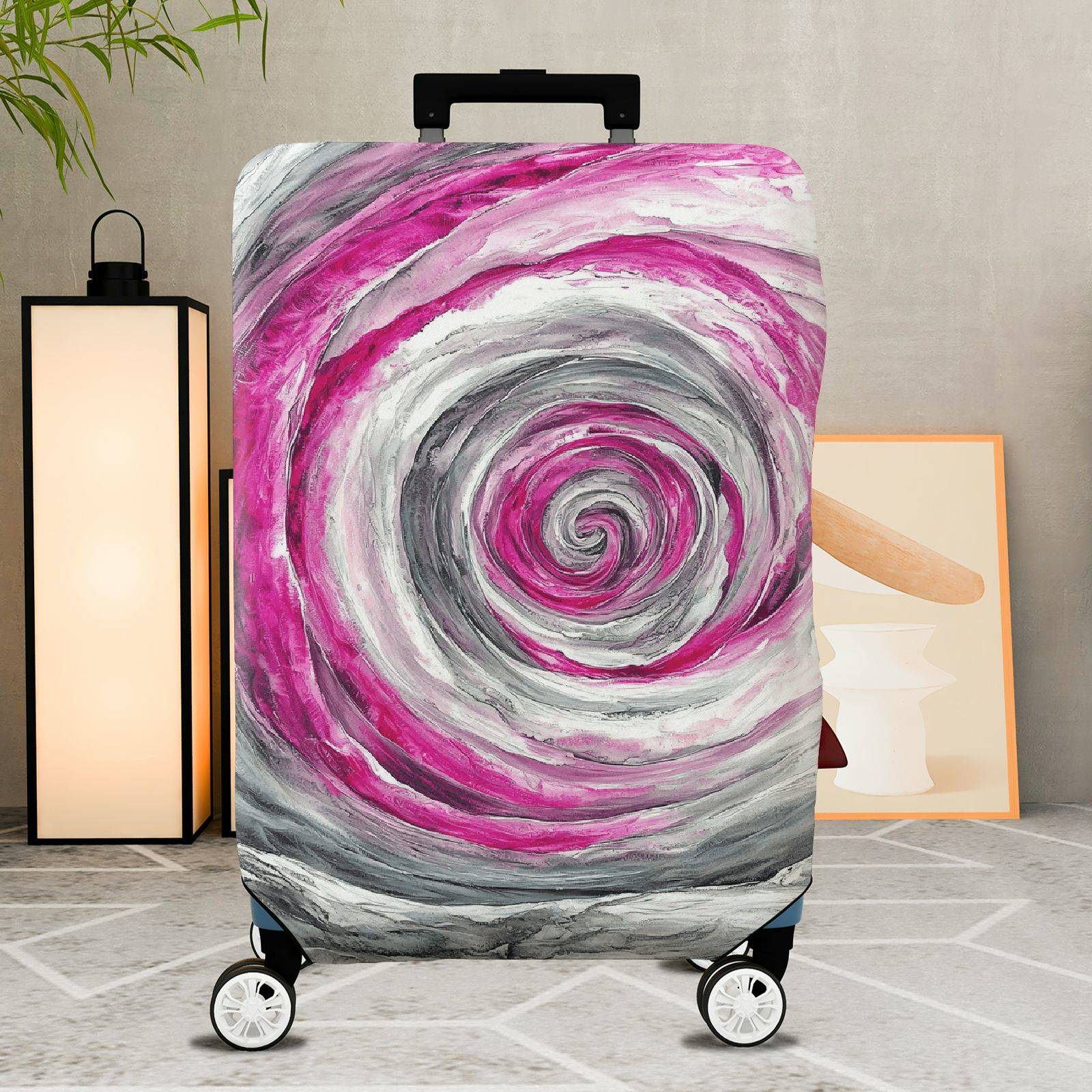 1-Piece Abstract Swirl Pink Gray Artistic Spiral  Suitcase Luggage Cover, Stretch Protective Sleeve