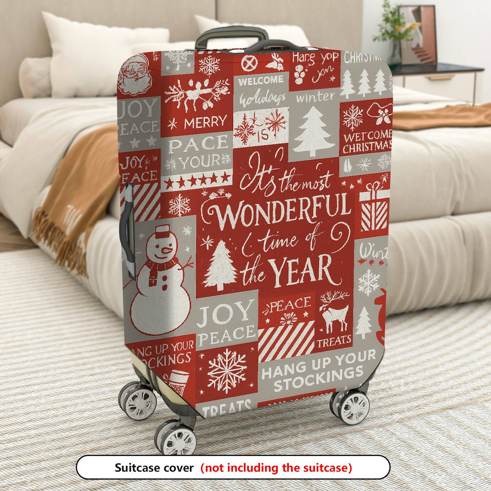 1-Piece Christmas Holiday Winter Snowflake Tree Reindeer  Suitcase Luggage Cover, Stretch Protective Sleeve