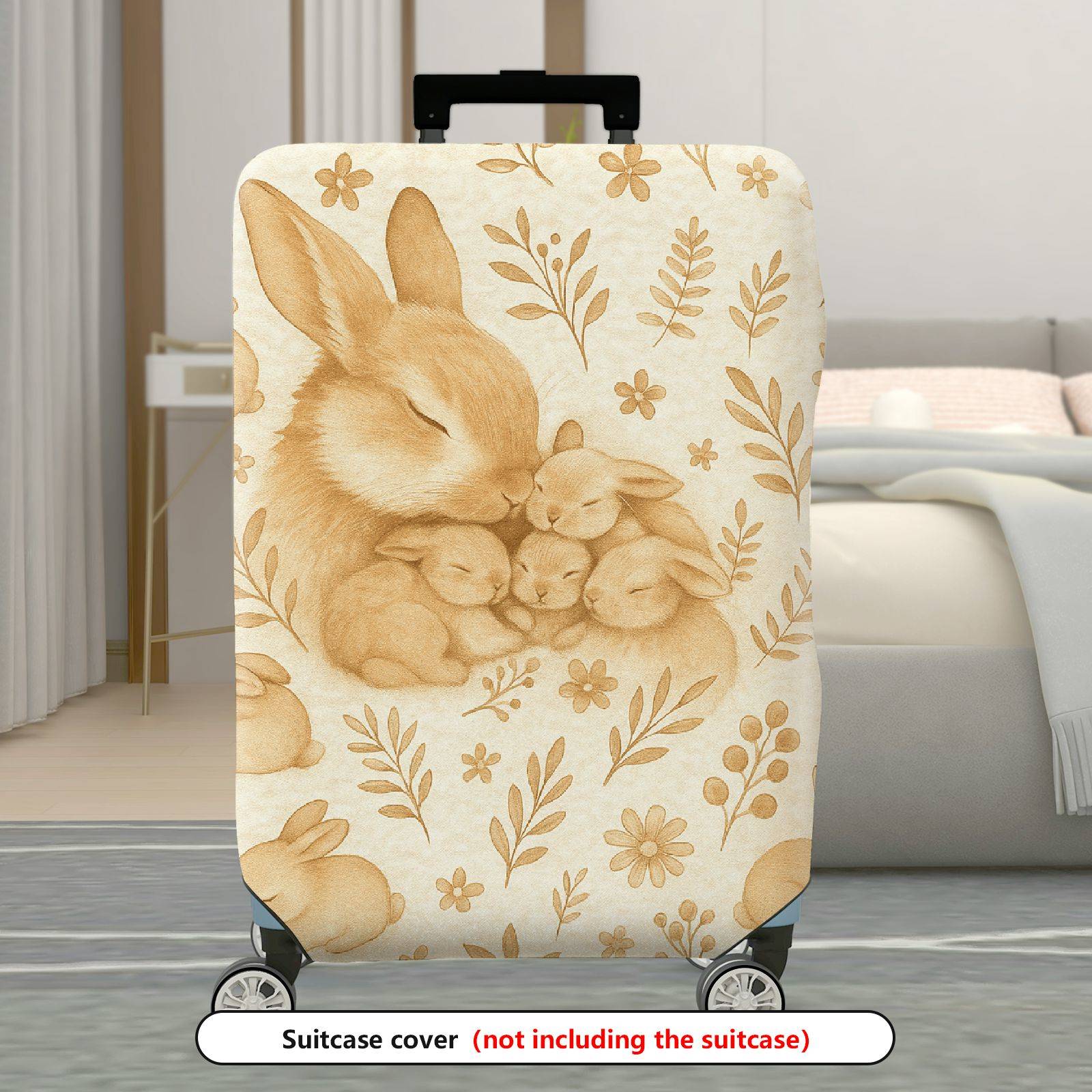 1-Piece Rabbit Floral Cute Adorable Animal Spring  Suitcase Luggage Cover, Stretch Protective Sleeve