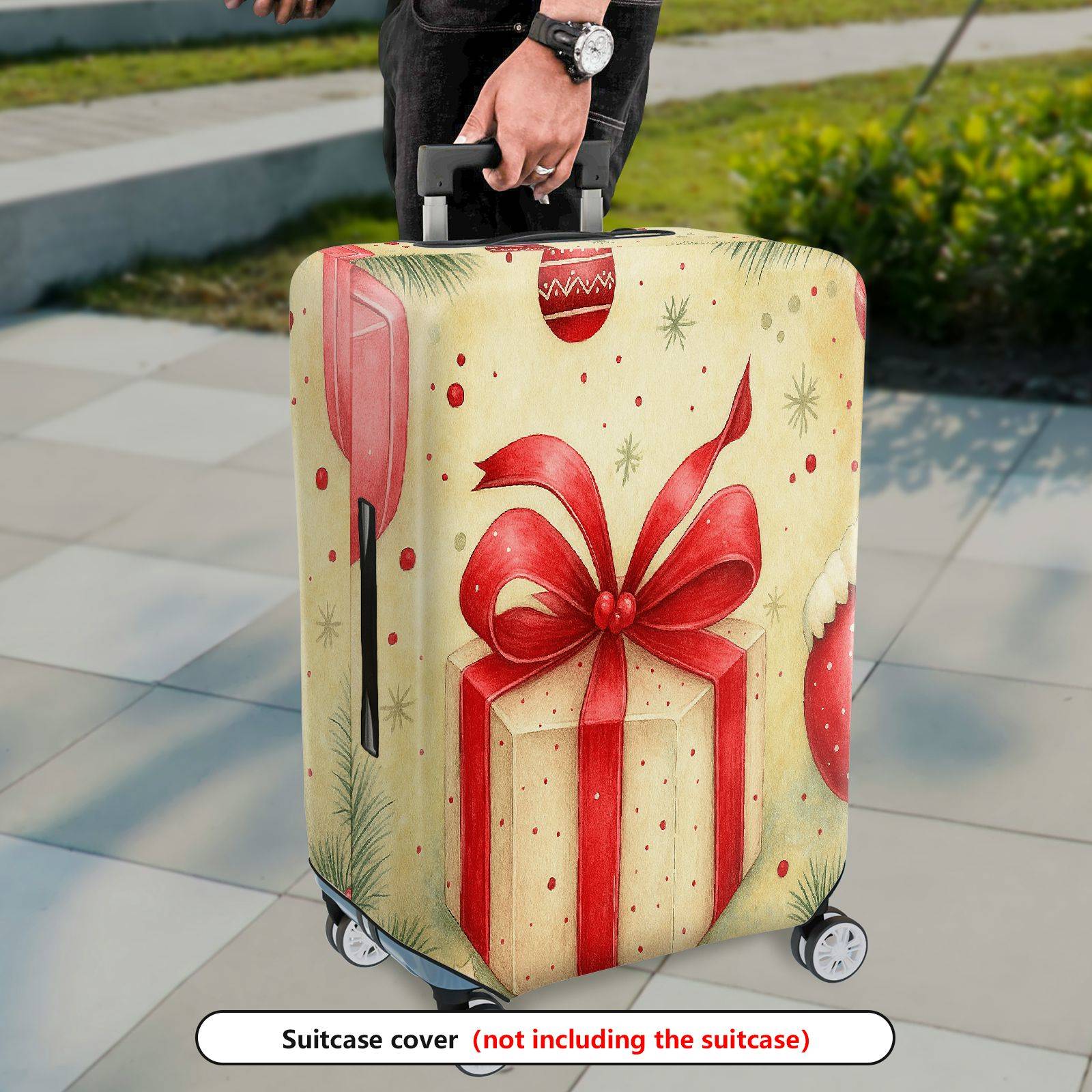 1-Piece Red Ribbon Gift Festive Decorative Holiday  Suitcase Luggage Cover, Stretch Protective Sleeve