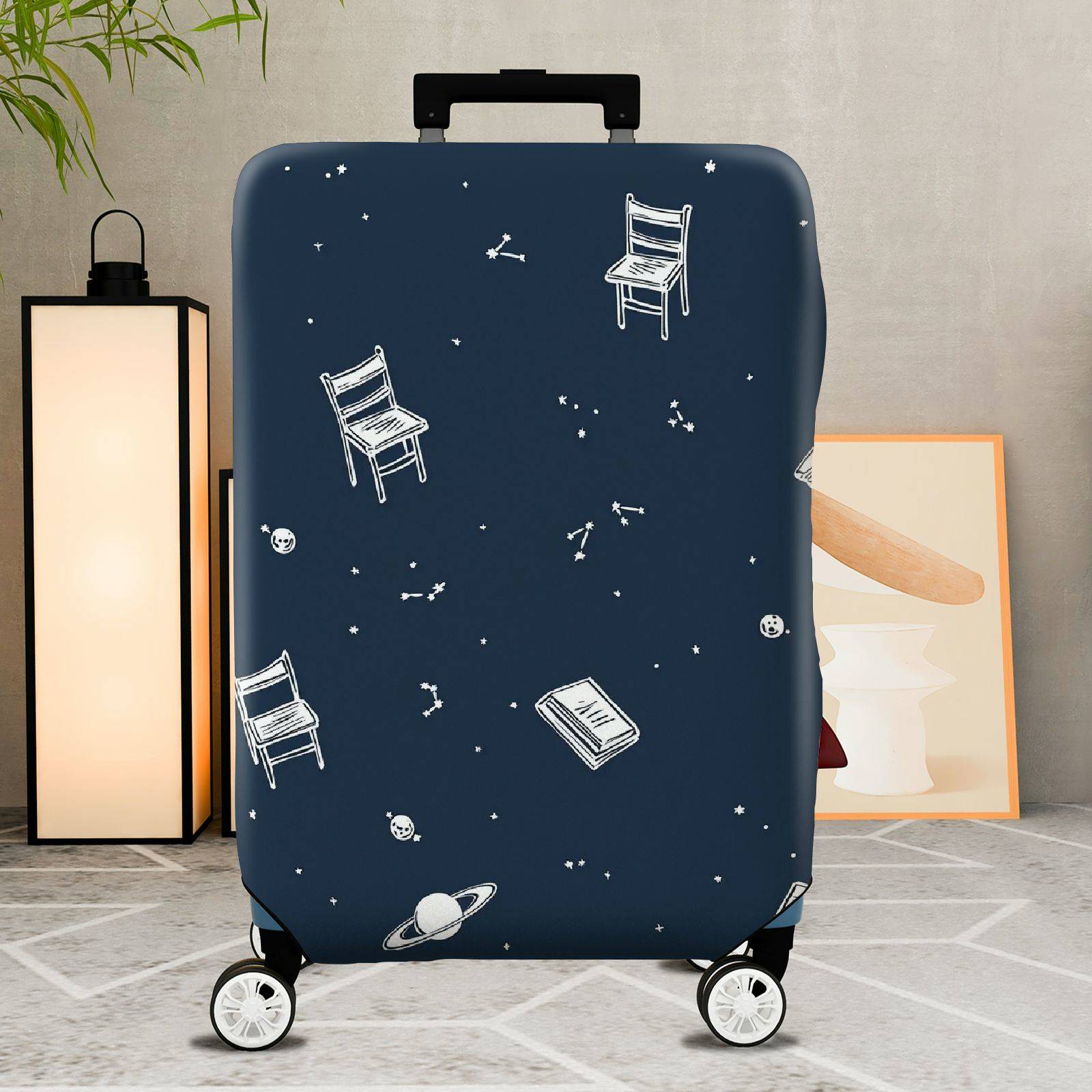 1-Piece Cosmic Chair Artistic Star Book Saturn Unique  Suitcase Luggage Cover, Stretch Protective Sleeve