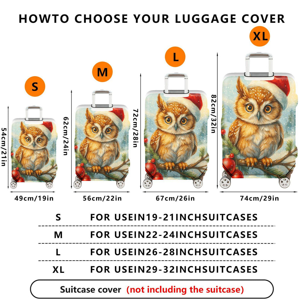 1-Piece Christmas Owl Winter Snow Holiday Red  Suitcase Luggage Cover, Stretch Protective Sleeve