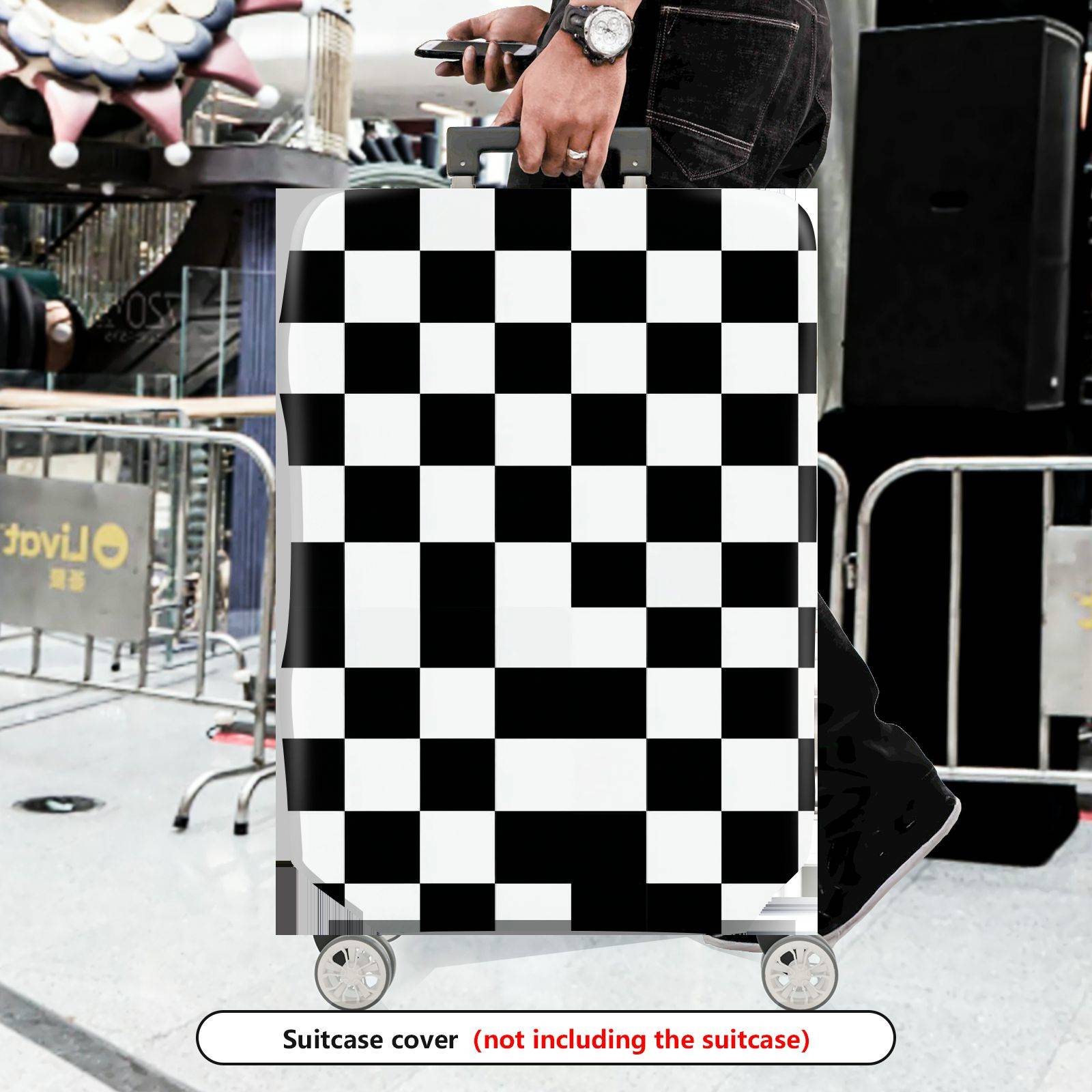 1-Piece Checkered Black White Geometric Modern Stylish  Suitcase Luggage Cover, Stretch Protective Sleeve