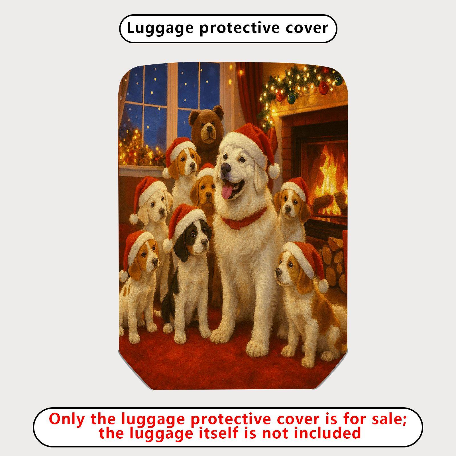 1-Piece Christmas Dog Fireplace Winter Holiday Santa  Suitcase Luggage Cover, Stretch Protective Sleeve