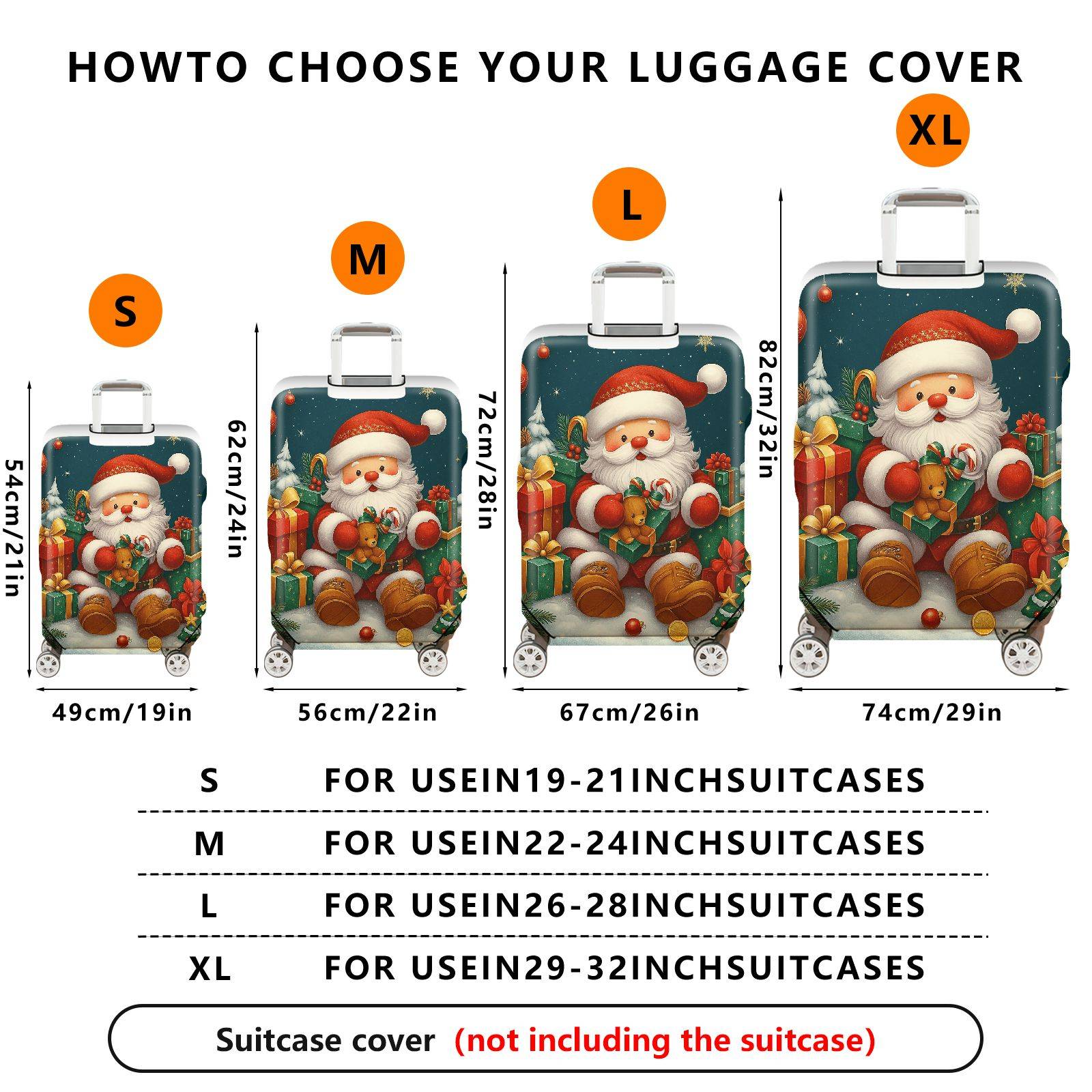 1-Piece Santa Claus Christmas Gift Holiday Celebration Merry  Suitcase Luggage Cover, Stretch Protective Sleeve