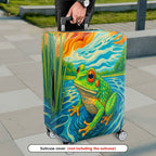 1-Piece Colorful Frog Nature Artistic Water Vibrant  Suitcase Luggage Cover, Stretch Protective Sleeve