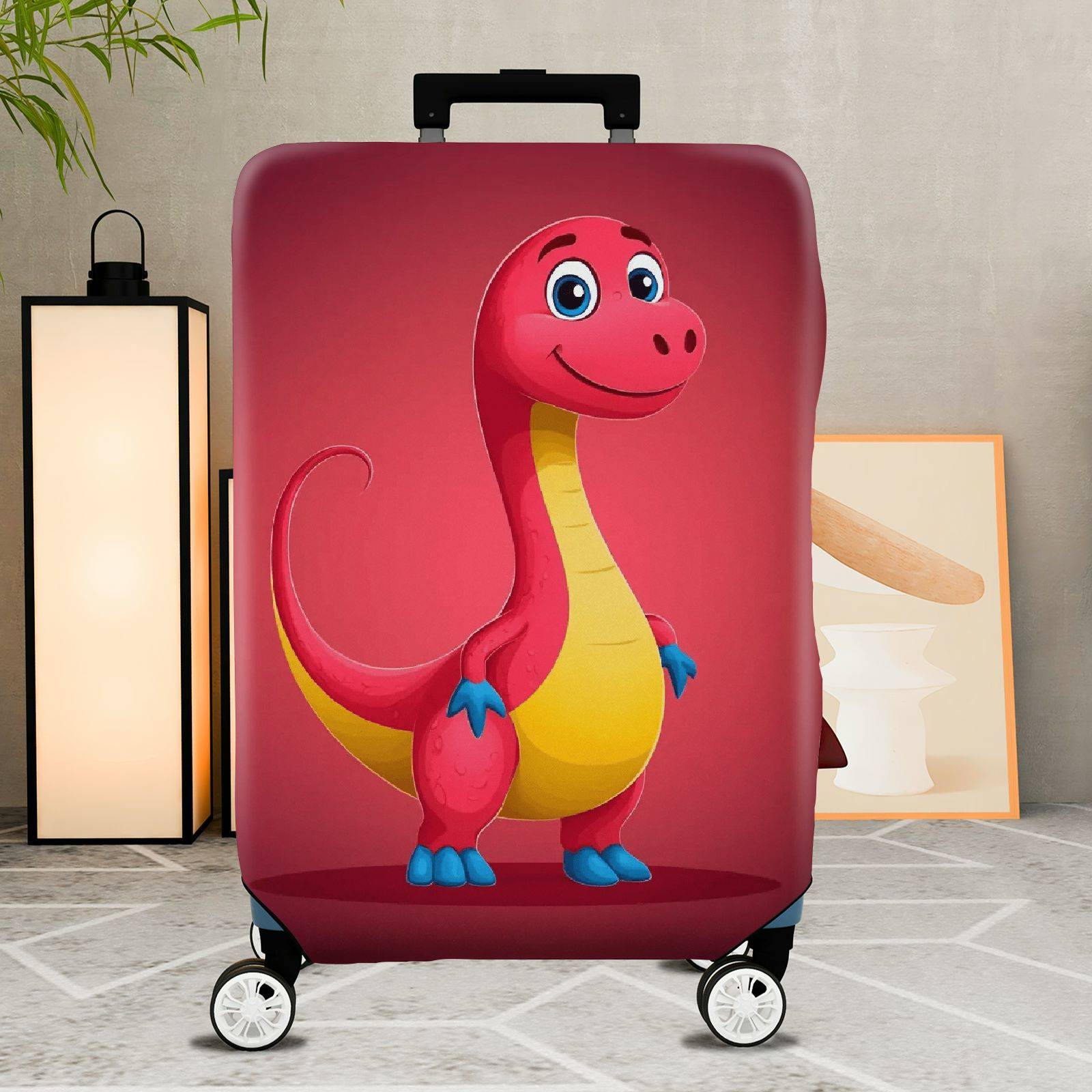 1-Piece Dinosaur Red Fun Cute Animal Travel  Suitcase Luggage Cover, Stretch Protective Sleeve