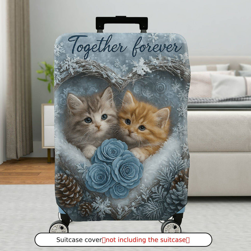 1-Piece Cute Winter Cat Heart Snowflake Rose  Suitcase Luggage Cover, Stretch Protective Sleeve