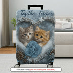 1-Piece Cute Winter Cat Heart Snowflake Rose  Suitcase Luggage Cover, Stretch Protective Sleeve