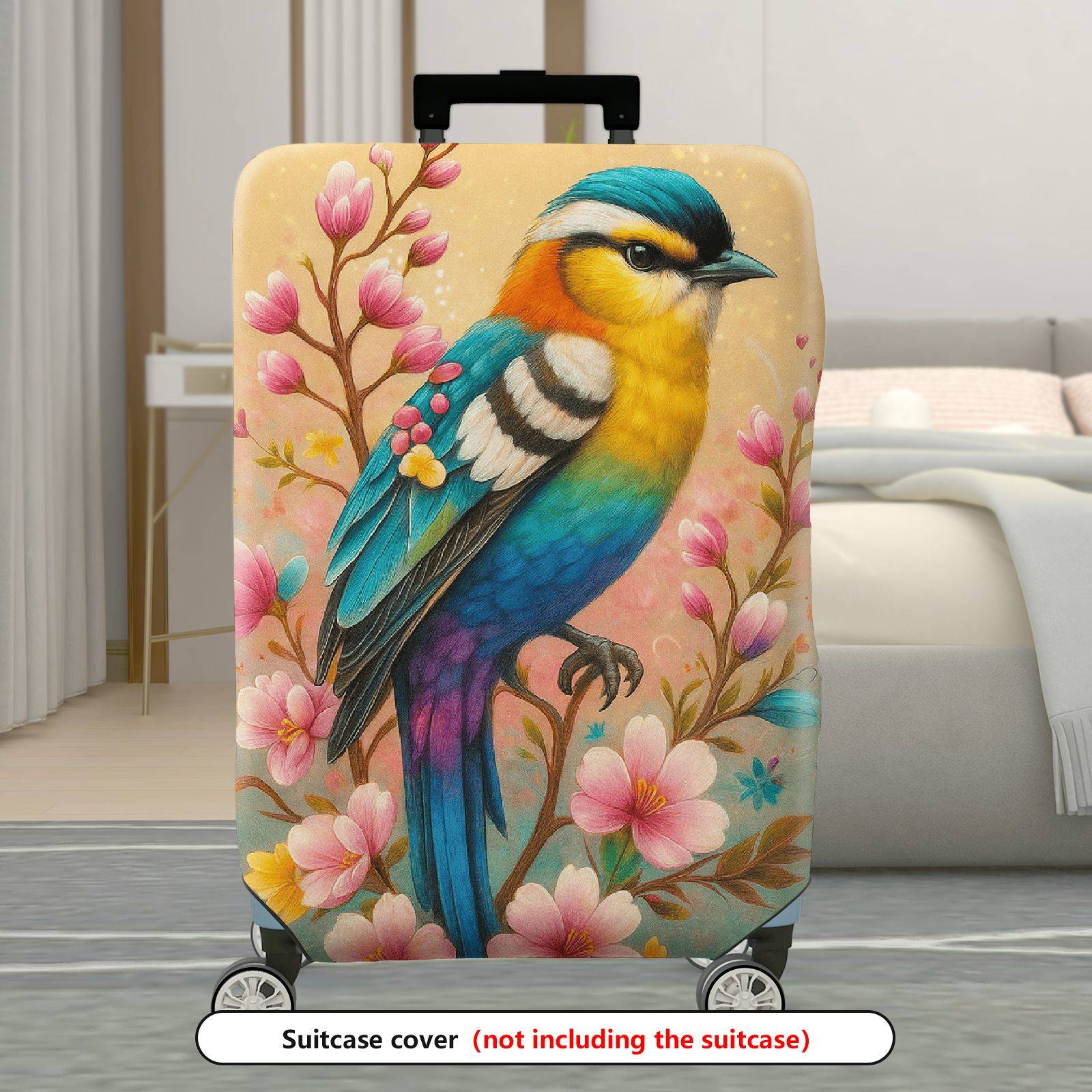 1-Piece Bird Floral Colorful Elegant Artistic Unique  Suitcase Luggage Cover, Stretch Protective Sleeve