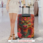1-Piece Dragon Floral Artistic Mystical Vibrant  Suitcase Luggage Cover, Stretch Protective Sleeve