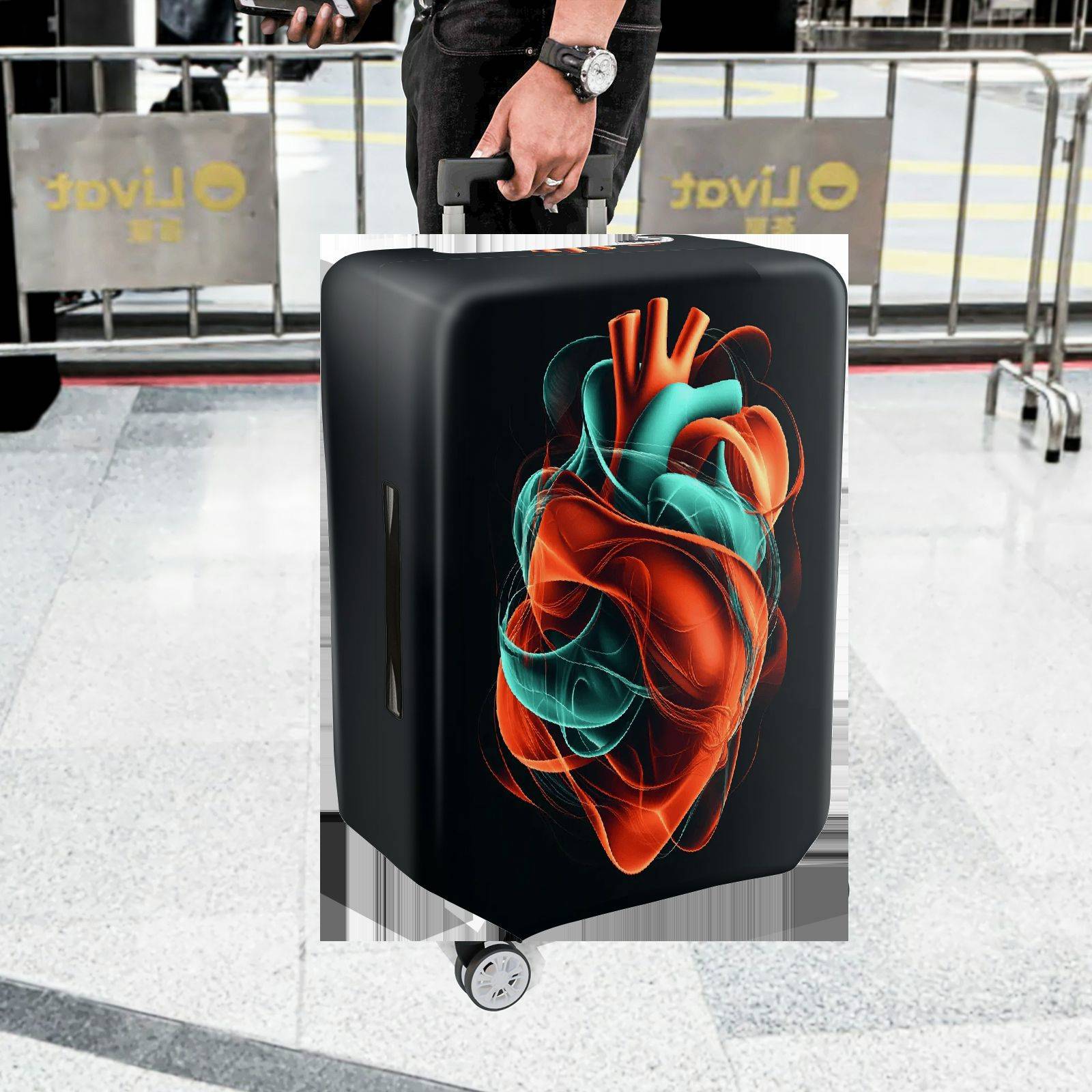 1-Piece Abstract Heart Artistic Colorful Vibrant Unique  Suitcase Luggage Cover, Stretch Protective Sleeve