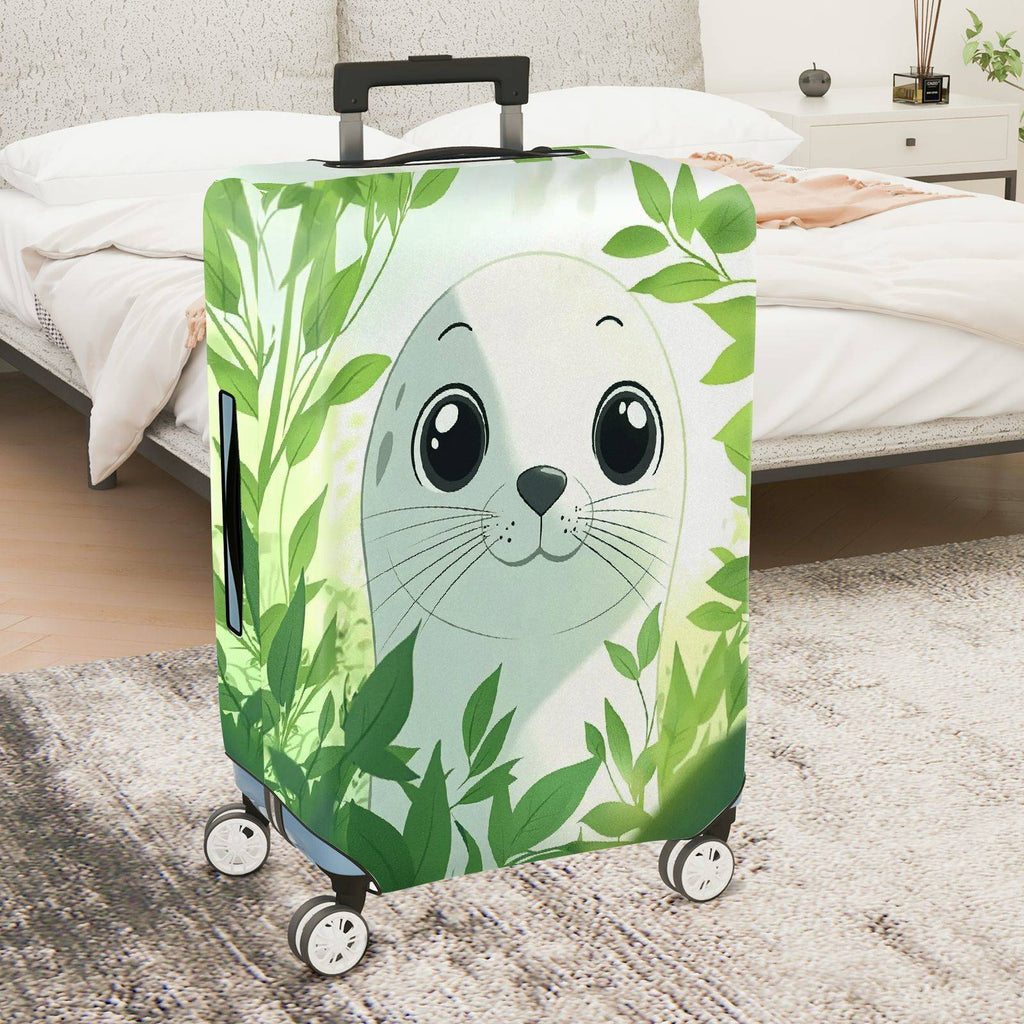 1-Piece Seal Green Leaves Nature Wildlife Cute  Suitcase Luggage Cover, Stretch Protective Sleeve