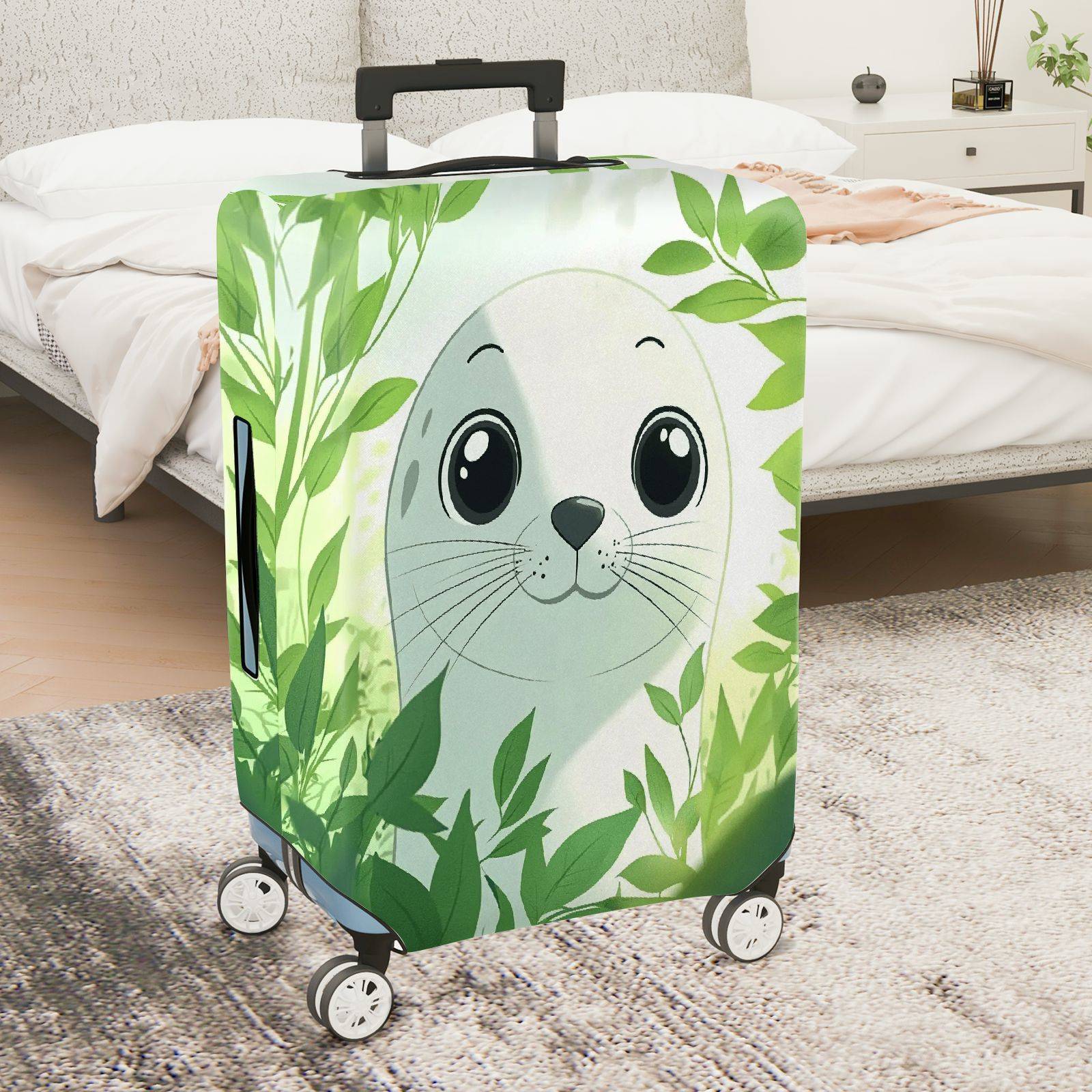 1-Piece Seal Green Leaves Nature Wildlife Cute  Suitcase Luggage Cover, Stretch Protective Sleeve