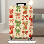 1-Piece Plaid Bow Knot Pattern Ribbon Checkered Holiday Chic  Suitcase Luggage Cover, Stretch Protective Sleeve