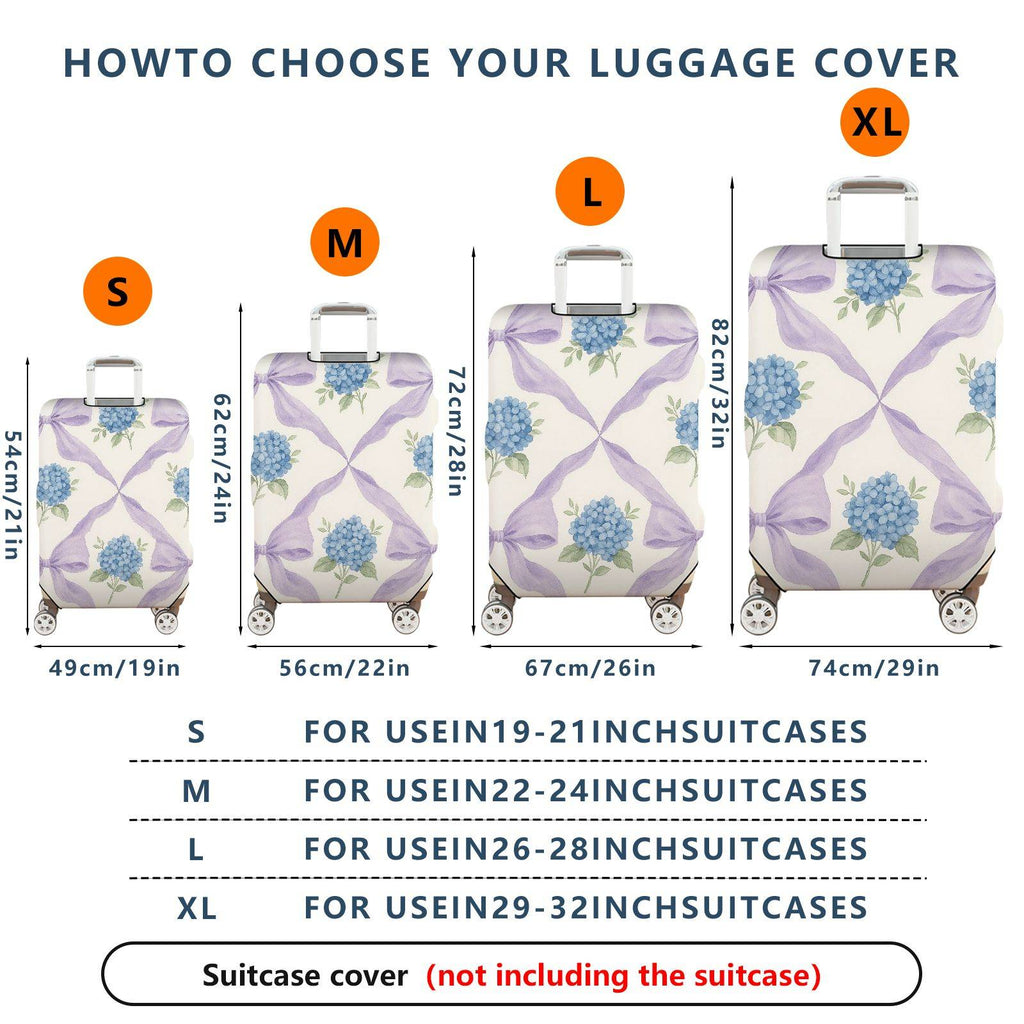 1-Piece Hydrangea Pattern Purple Ribbon Floral Artistic  Suitcase Luggage Cover, Stretch Protective Sleeve