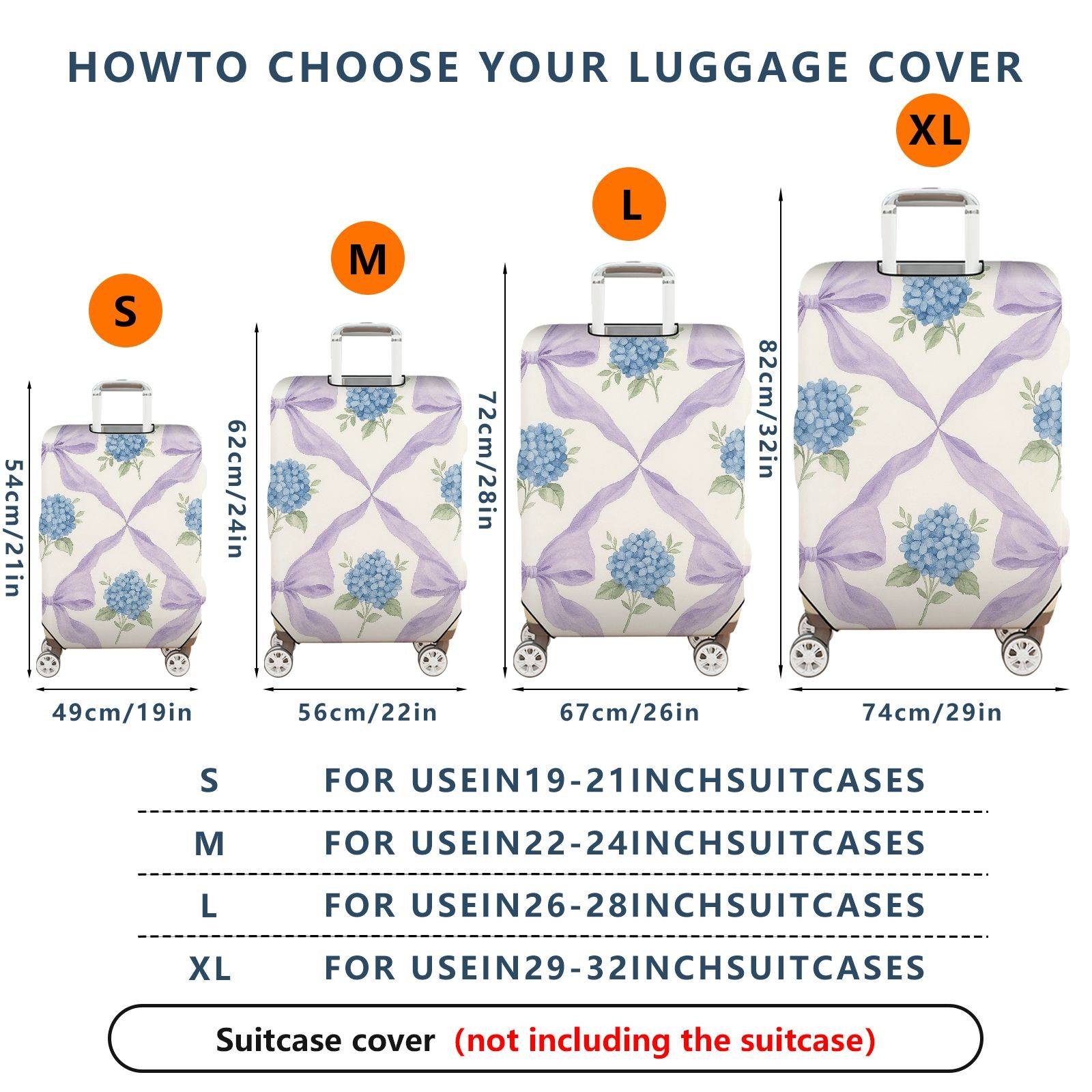1-Piece Hydrangea Pattern Purple Ribbon Floral Artistic  Suitcase Luggage Cover, Stretch Protective Sleeve