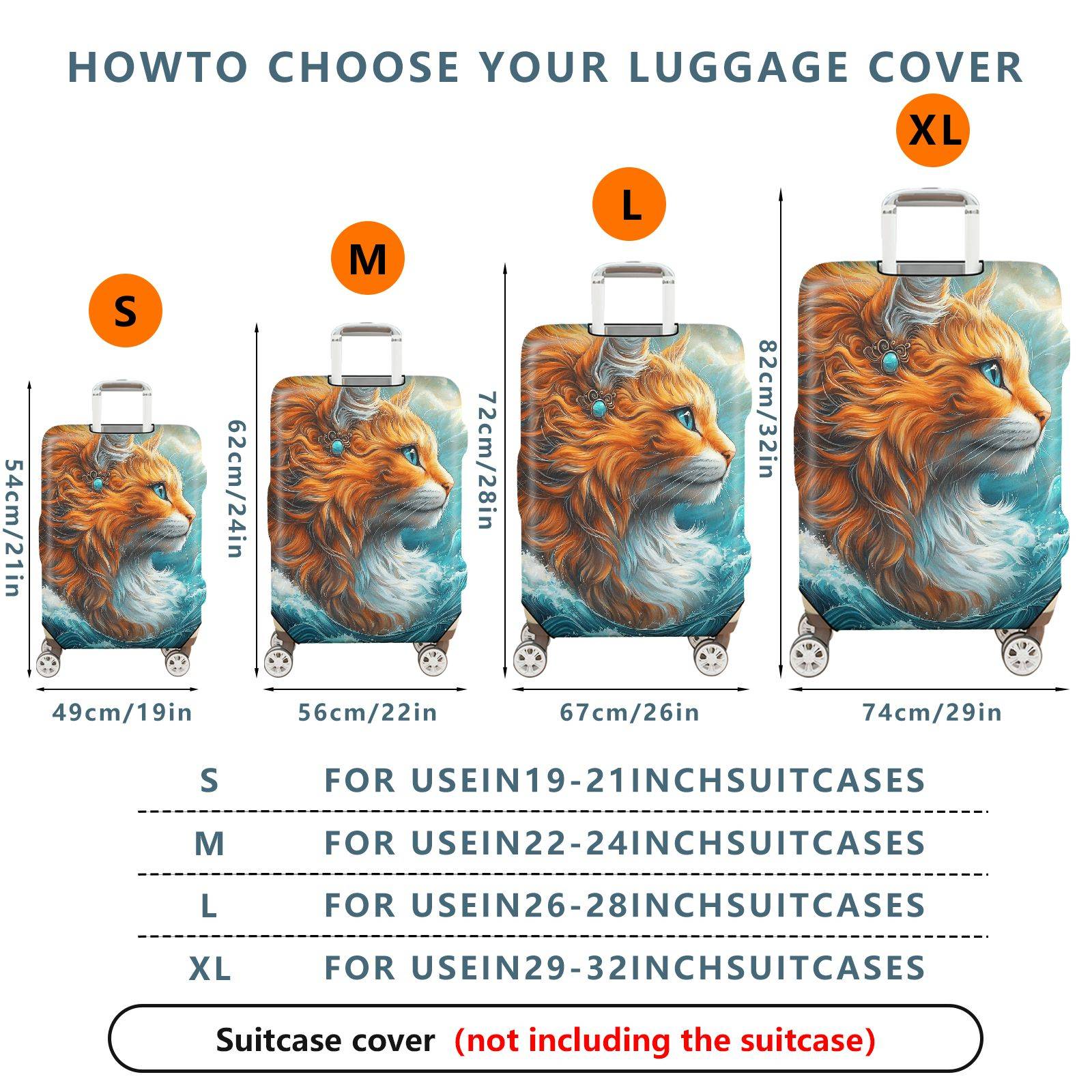 1-Piece Artistic Cat Ocean Jewel Abstract Fantasy  Suitcase Luggage Cover, Stretch Protective Sleeve