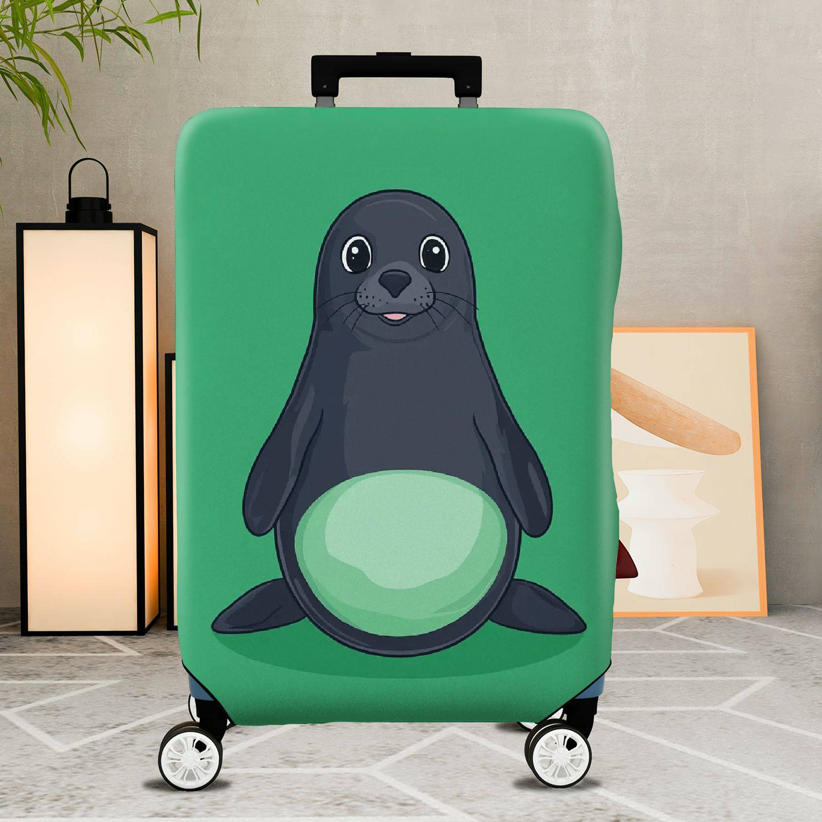 1-Piece Seal Green Playful Cute Animal Fun  Suitcase Luggage Cover, Stretch Protective Sleeve