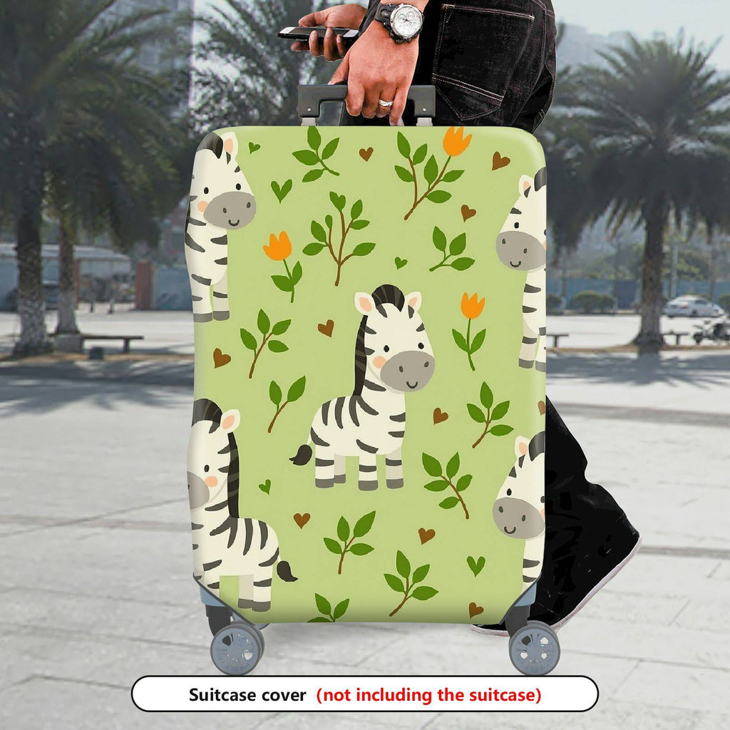 1-Piece Cute Zebra Animal Nature Floral Heart  Suitcase Luggage Cover, Stretch Protective Sleeve