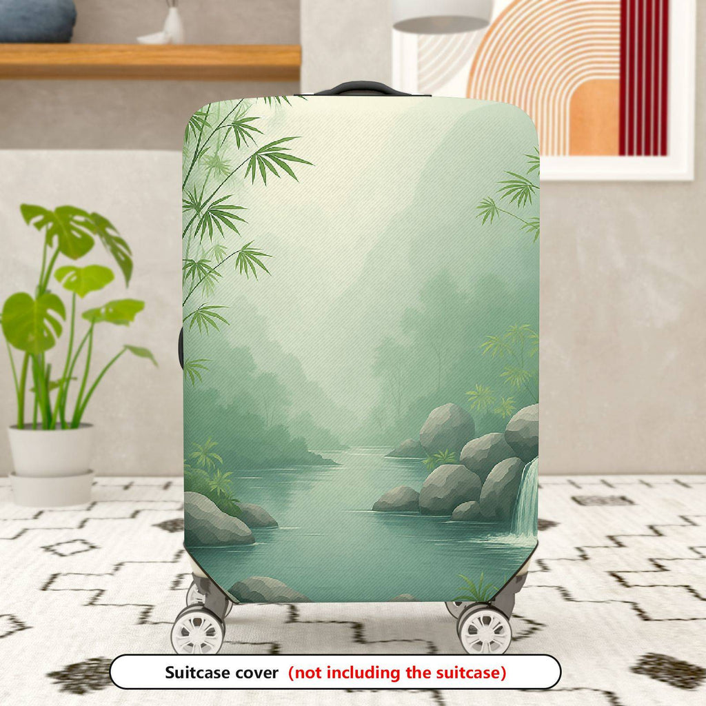 1-Piece Forest River Waterfall Nature Landscape Travel  Suitcase Luggage Cover, Stretch Protective Sleeve