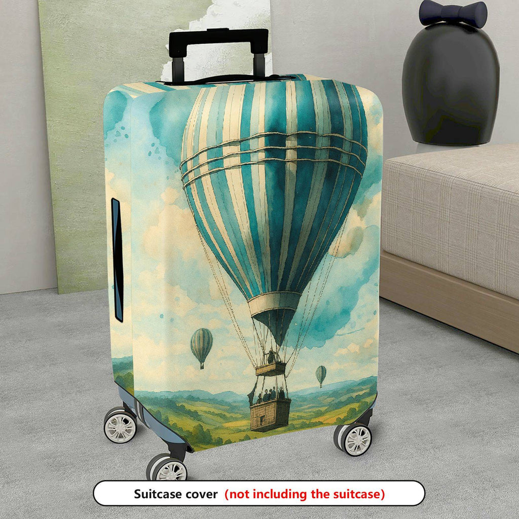1-Piece Hot Air Balloon Sky Landscape Vintage Art Style  Suitcase Luggage Cover, Stretch Protective Sleeve