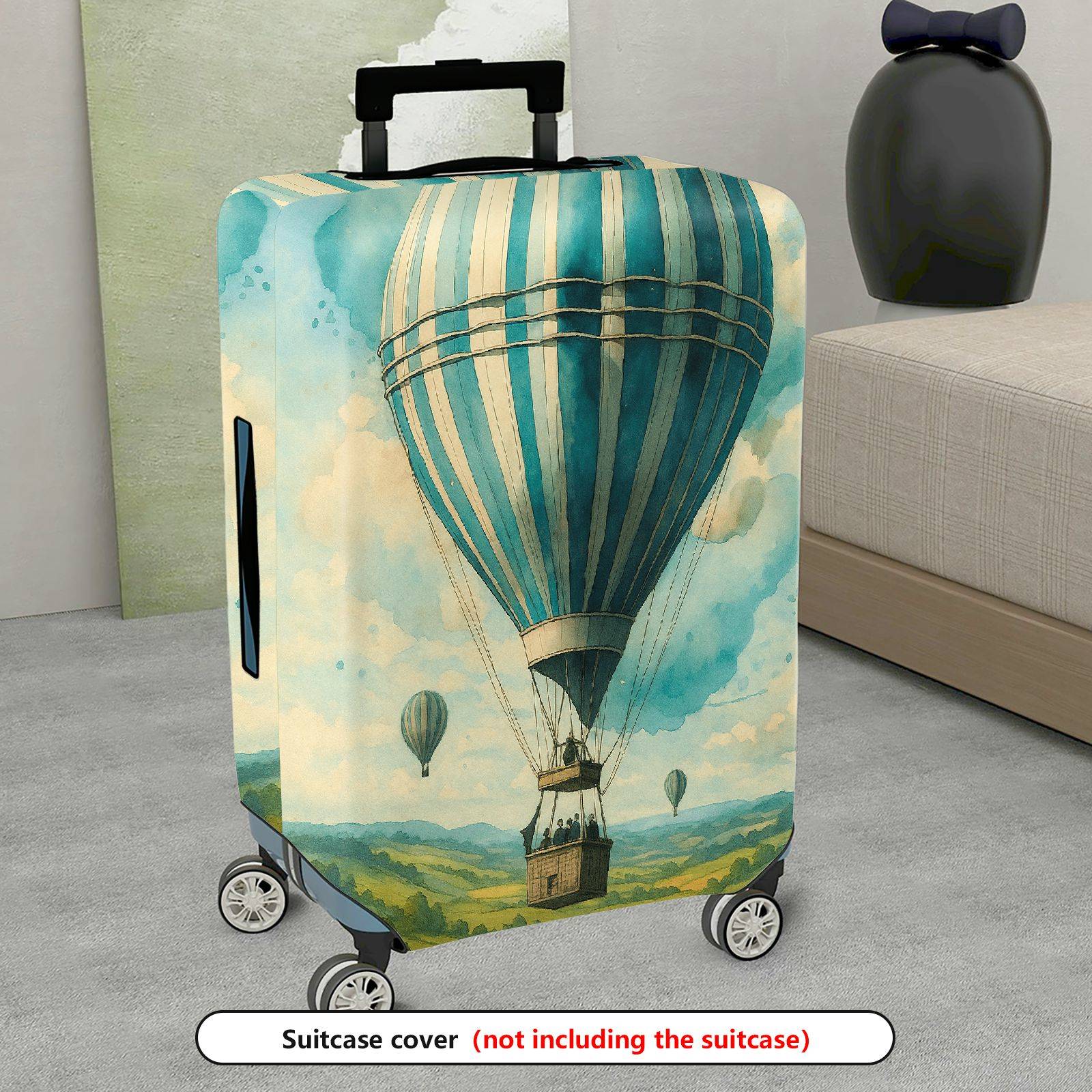 1-Piece Hot Air Balloon Sky Landscape Vintage Art Style  Suitcase Luggage Cover, Stretch Protective Sleeve