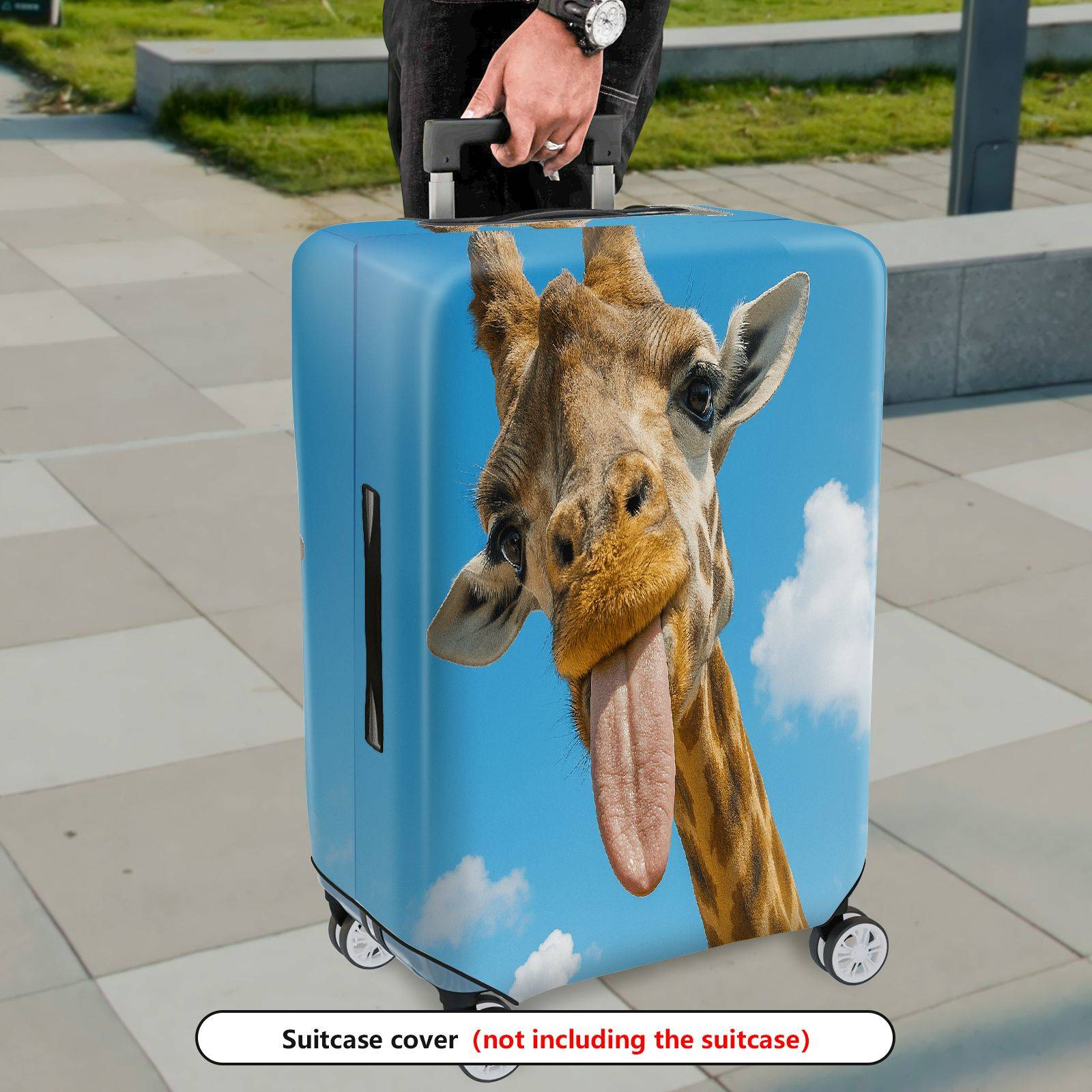 1-Piece Cute Giraffe Funny Animal Nature Blue Sky  Suitcase Luggage Cover, Stretch Protective Sleeve