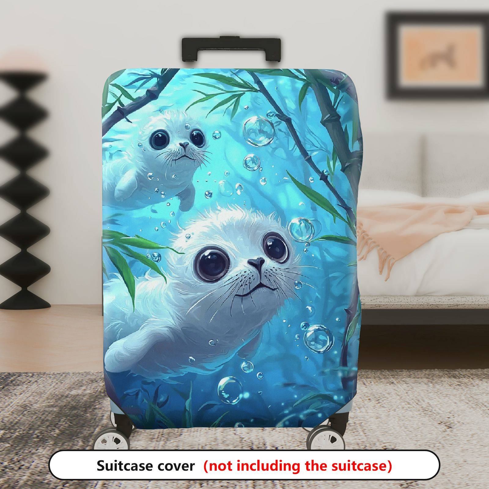 1-Piece Cute  Ocean Animal Water Bubbles Seal  Suitcase Luggage Cover, Stretch Protective Sleeve