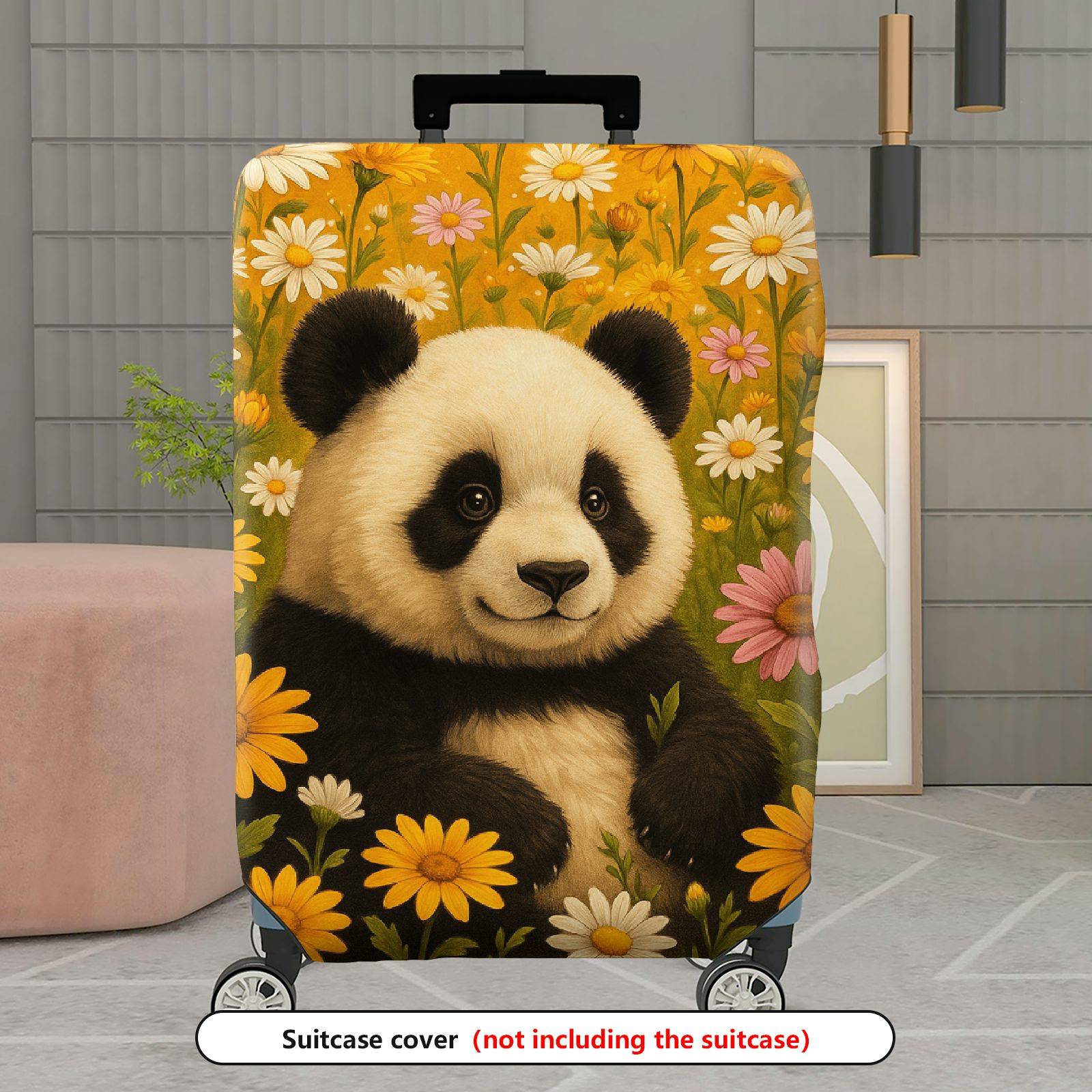 1-Piece Cute Panda Floral Nature Colorful Animal Fun  Suitcase Luggage Cover, Stretch Protective Sleeve