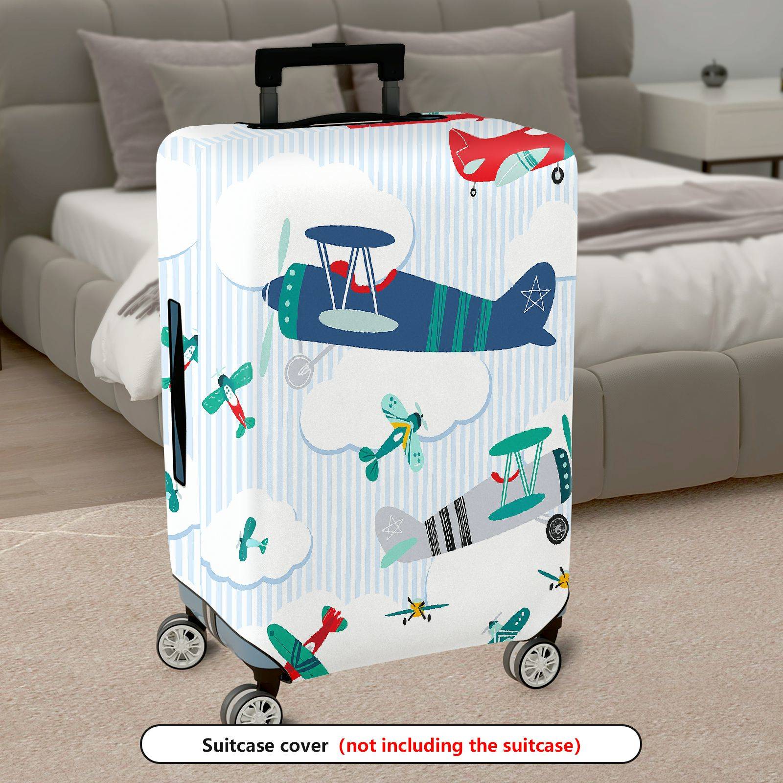 1-Piece Airplane Cloud Stripe Travel Luggage  Suitcase Luggage Cover, Stretch Protective Sleeve