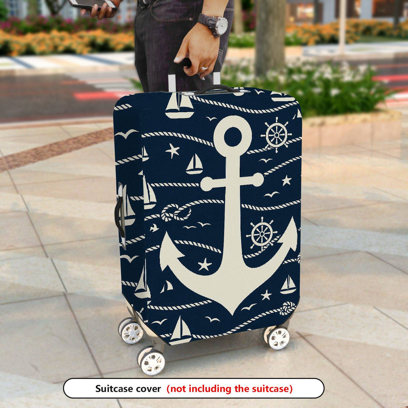 1-Piece Anchor Nautical Rope Sea Sailor Travel  Suitcase Luggage Cover, Stretch Protective Sleeve