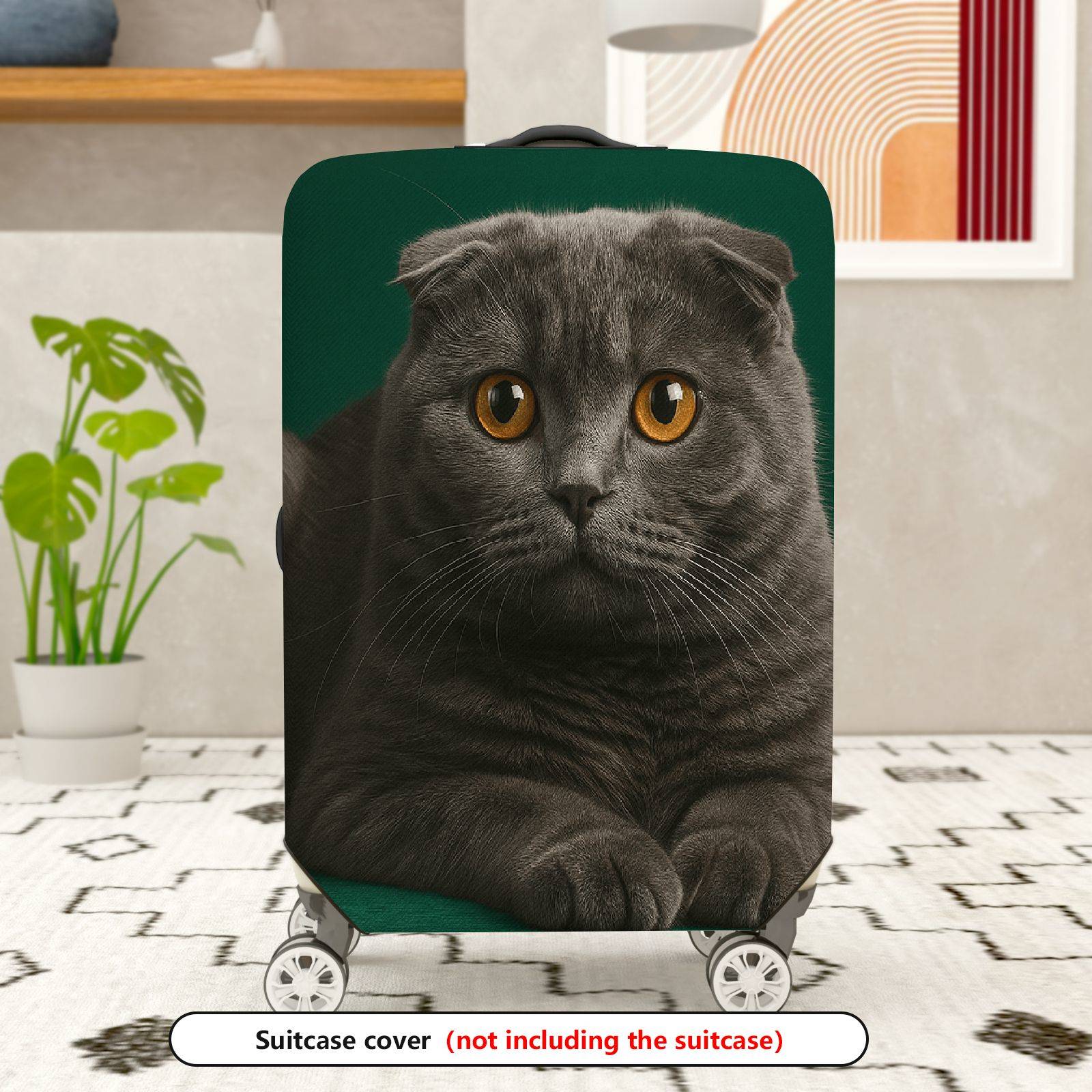 1-Piece Cute Cat Green Furry Animal Stylish  Suitcase Luggage Cover, Stretch Protective Sleeve