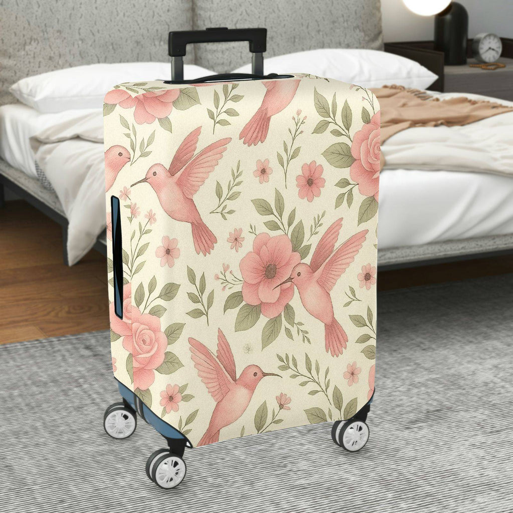 1-Piece Hummingbird Floral Nature Art Elegant  Suitcase Luggage Cover, Stretch Protective Sleeve