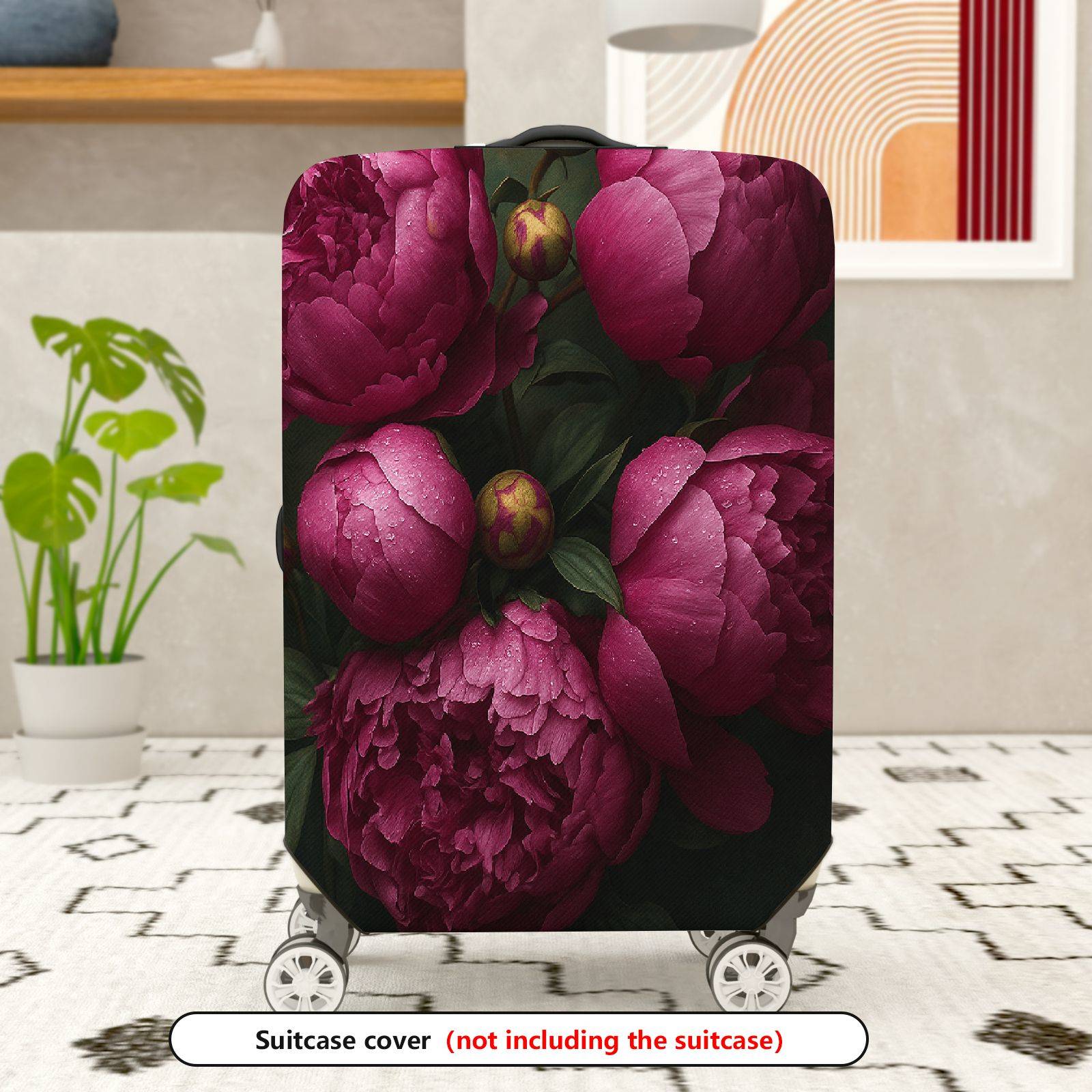 1-Piece Peony Floral Vintage Artistic Elegant Colorful  Suitcase Luggage Cover, Stretch Protective Sleeve