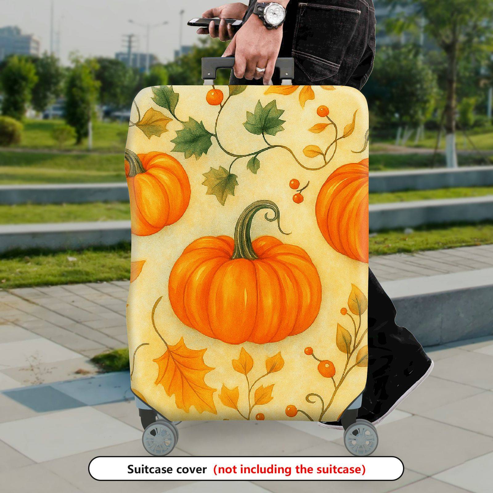 1-Piece Pumpkin Autumn Leaves Harvest Thanksgiving Holiday  Suitcase Luggage Cover, Stretch Protective Sleeve