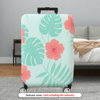 1-Piece Tropical Floral Green Leaves Coral Hibiscus Pattern  Suitcase Luggage Cover, Stretch Protective Sleeve
