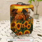 1-Piece Horse Sunflower Butterfly Sunset Landscape  Suitcase Luggage Cover, Stretch Protective Sleeve