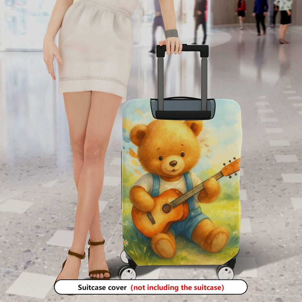 1-Piece Adorable Musical Teddy Bear Art Vintage Nature Travel  Suitcase Luggage Cover, Stretch Protective Sleeve