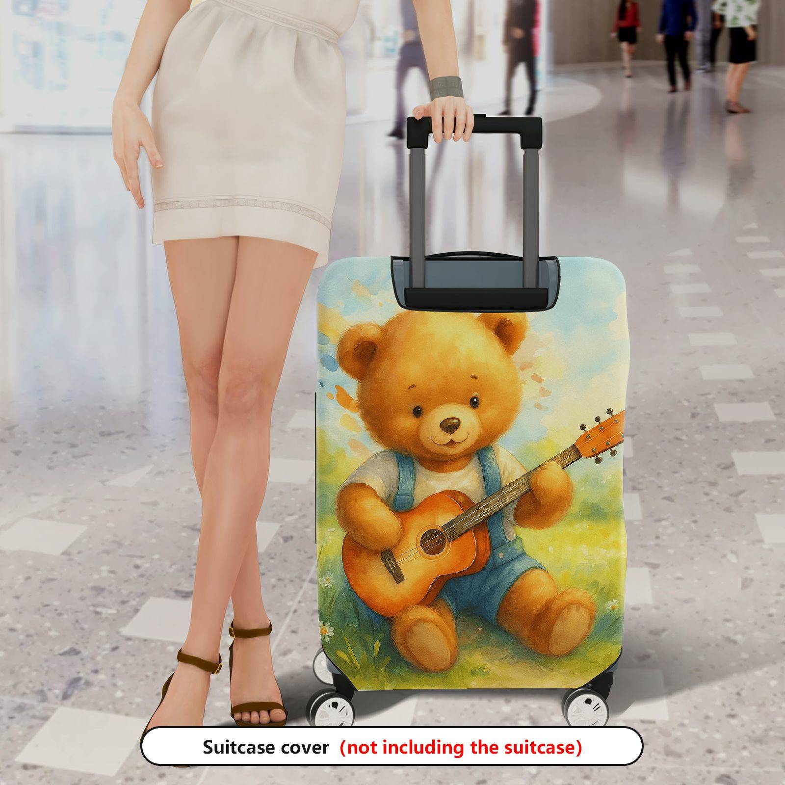 1-Piece Adorable Musical Teddy Bear Art Vintage Nature Travel  Suitcase Luggage Cover, Stretch Protective Sleeve
