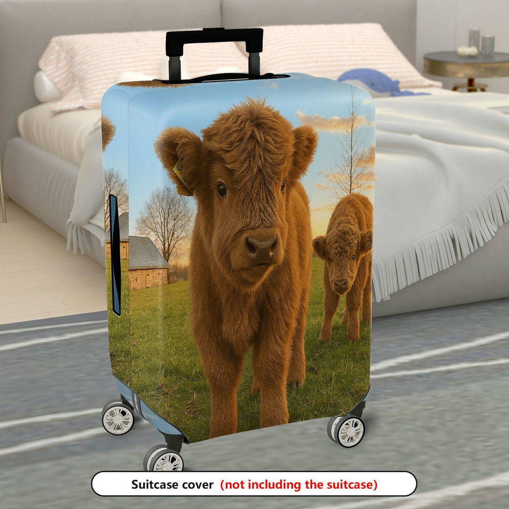 1-Piece Cute Cow Animal Pasture Sunset Scenic Country  Suitcase Luggage Cover, Stretch Protective Sleeve