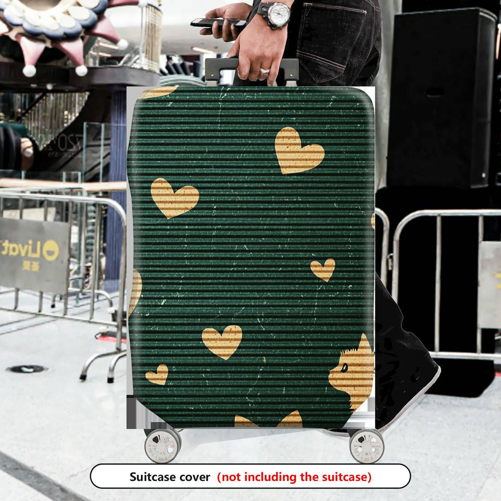 1-Piece Green Striped Heart Cat Fun Cute  Suitcase Luggage Cover, Stretch Protective Sleeve