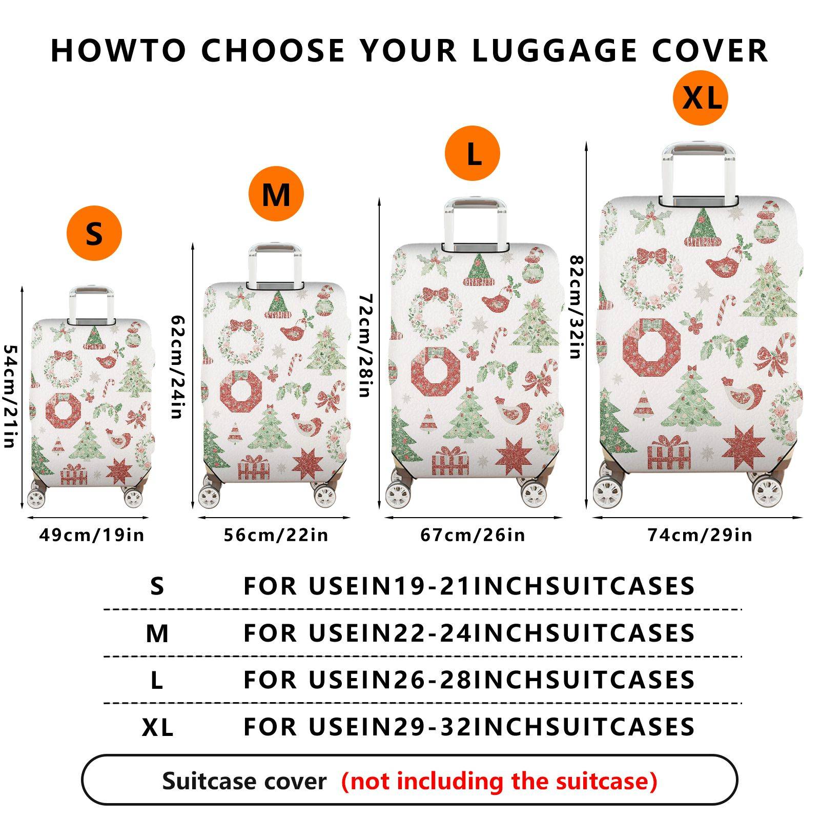 1-Piece Christmas Holiday Ornament Tree Gift Wreath Snowflake  Suitcase Luggage Cover, Stretch Protective Sleeve