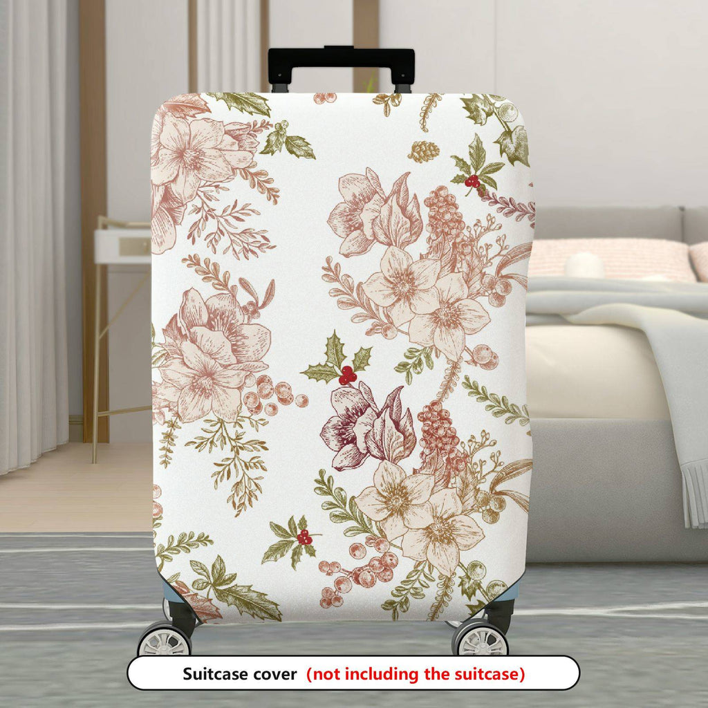 1-Piece Elegant Floral Vintage Art Holiday Botanical  Suitcase Luggage Cover, Stretch Protective Sleeve