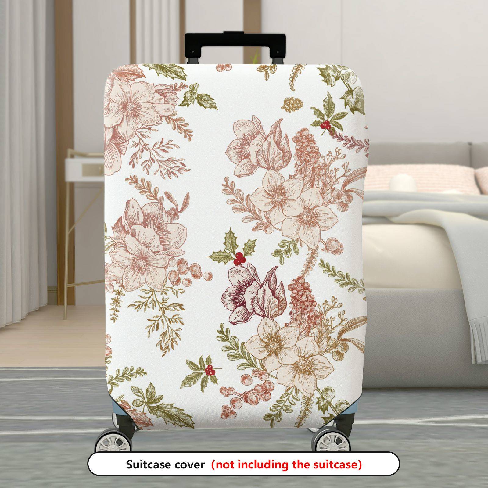 1-Piece Elegant Floral Vintage Art Holiday Botanical  Suitcase Luggage Cover, Stretch Protective Sleeve
